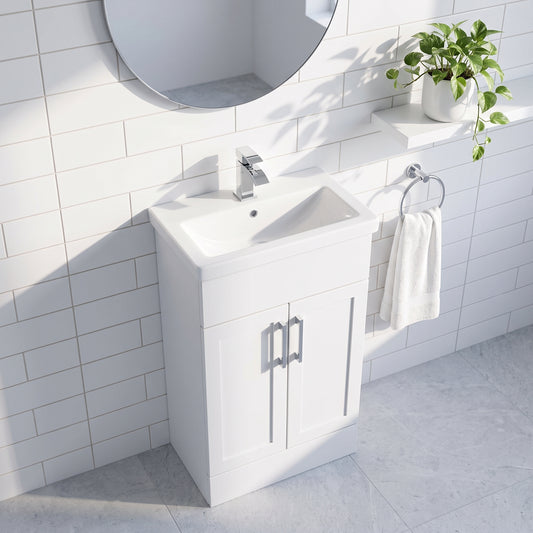 Fairford Union Style Shaker Matt White 500mm Slimline Vanity Unit