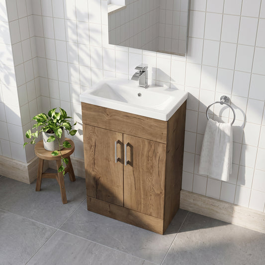 Fairford Union Style Slab Dark Oak 600mm Slimline Vanity Unit