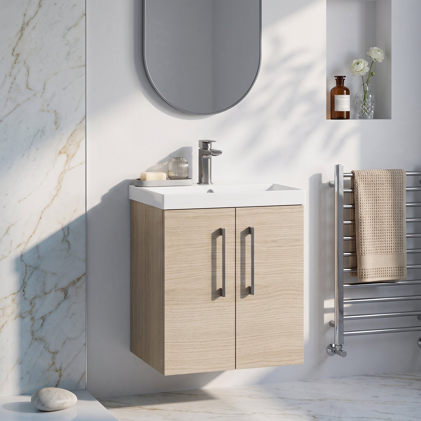 Fairford Aspri 500mm Solace Oak 2-Door Wall Hung Vanity Unit