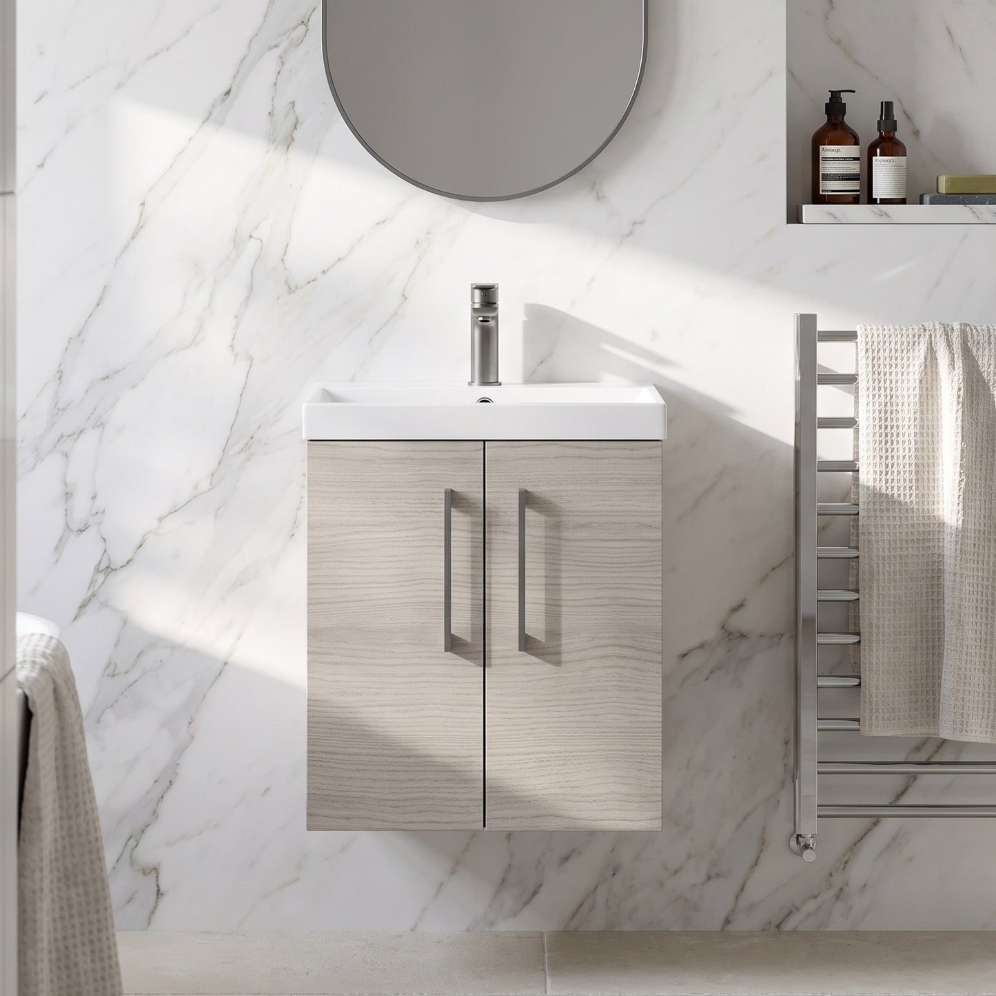 Fairford Aspri 500mm Solace Oak 2-Door Wall Hung Vanity Unit