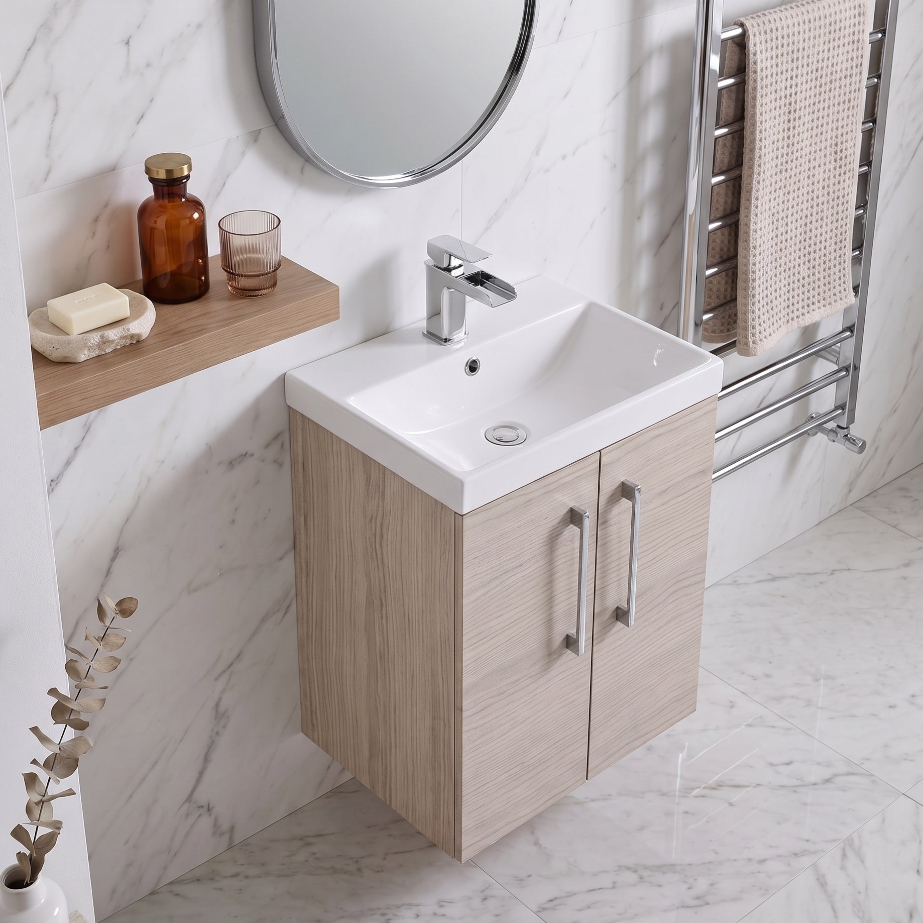 Fairford Aspri 500mm Solace Oak 2-Door Wall Hung Vanity Unit