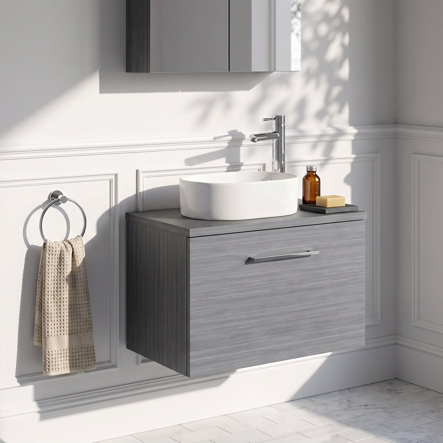 Fairford Aspri 600mm Anthracite Wall Hung Vanity Unit, MDF Anthracite Worktop