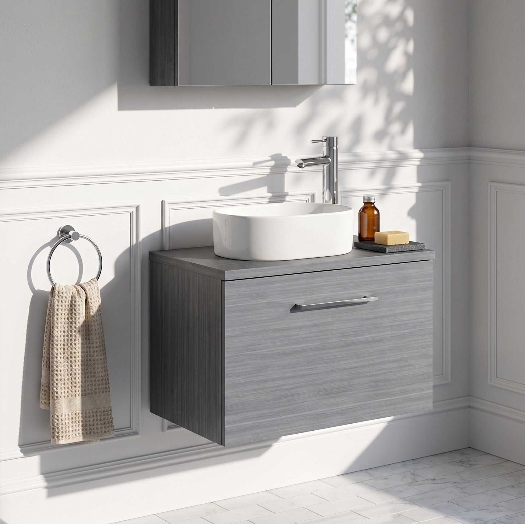 Fairford Aspri 600mm Anthracite Wall Hung Vanity Unit, MDF Anthracite Worktop