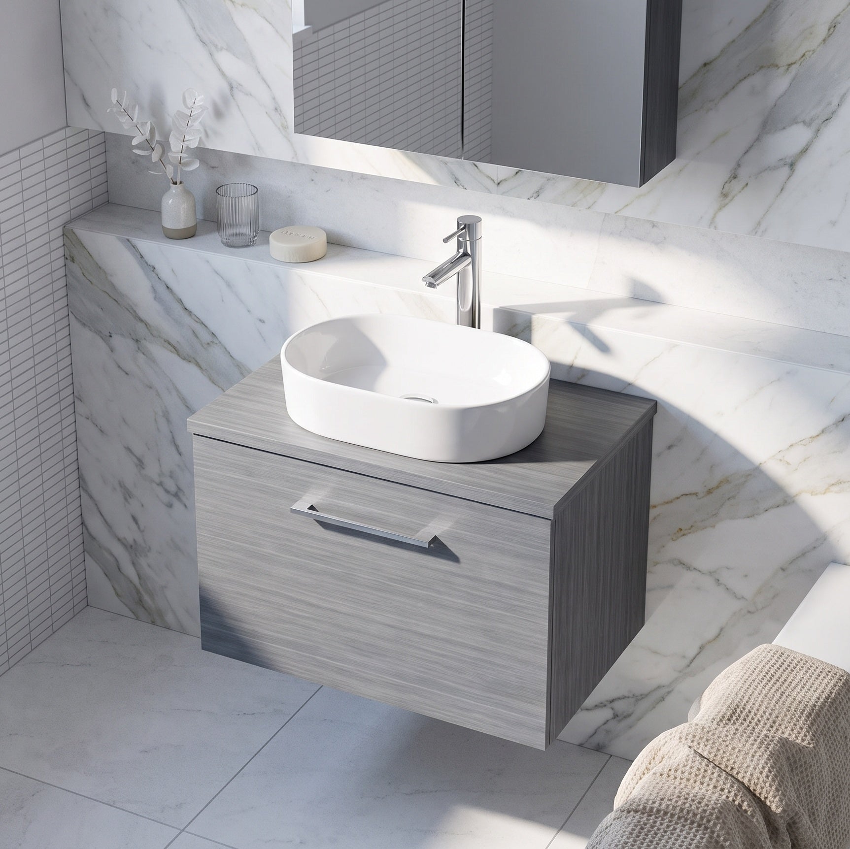Fairford Aspri 600mm Anthracite Wall Hung Vanity Unit, MDF Anthracite Worktop