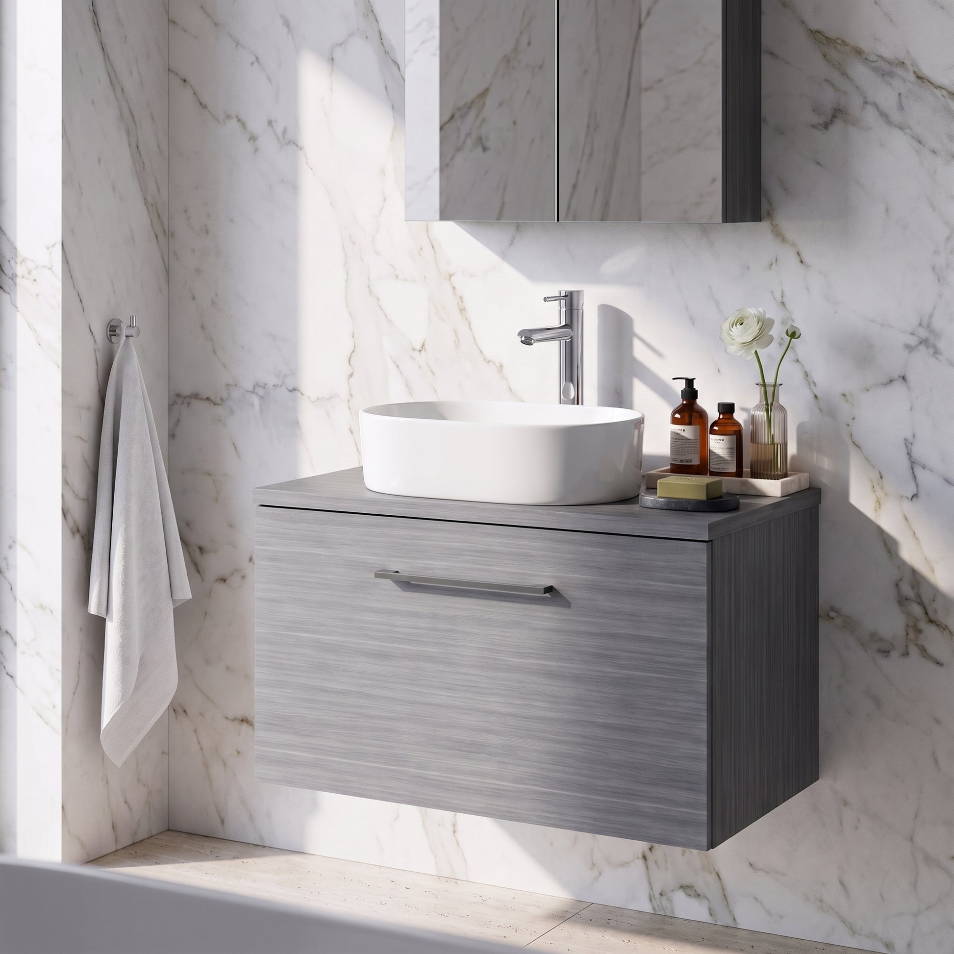Fairford Aspri 600mm Anthracite Wall Hung Vanity Unit, MDF Anthracite Worktop