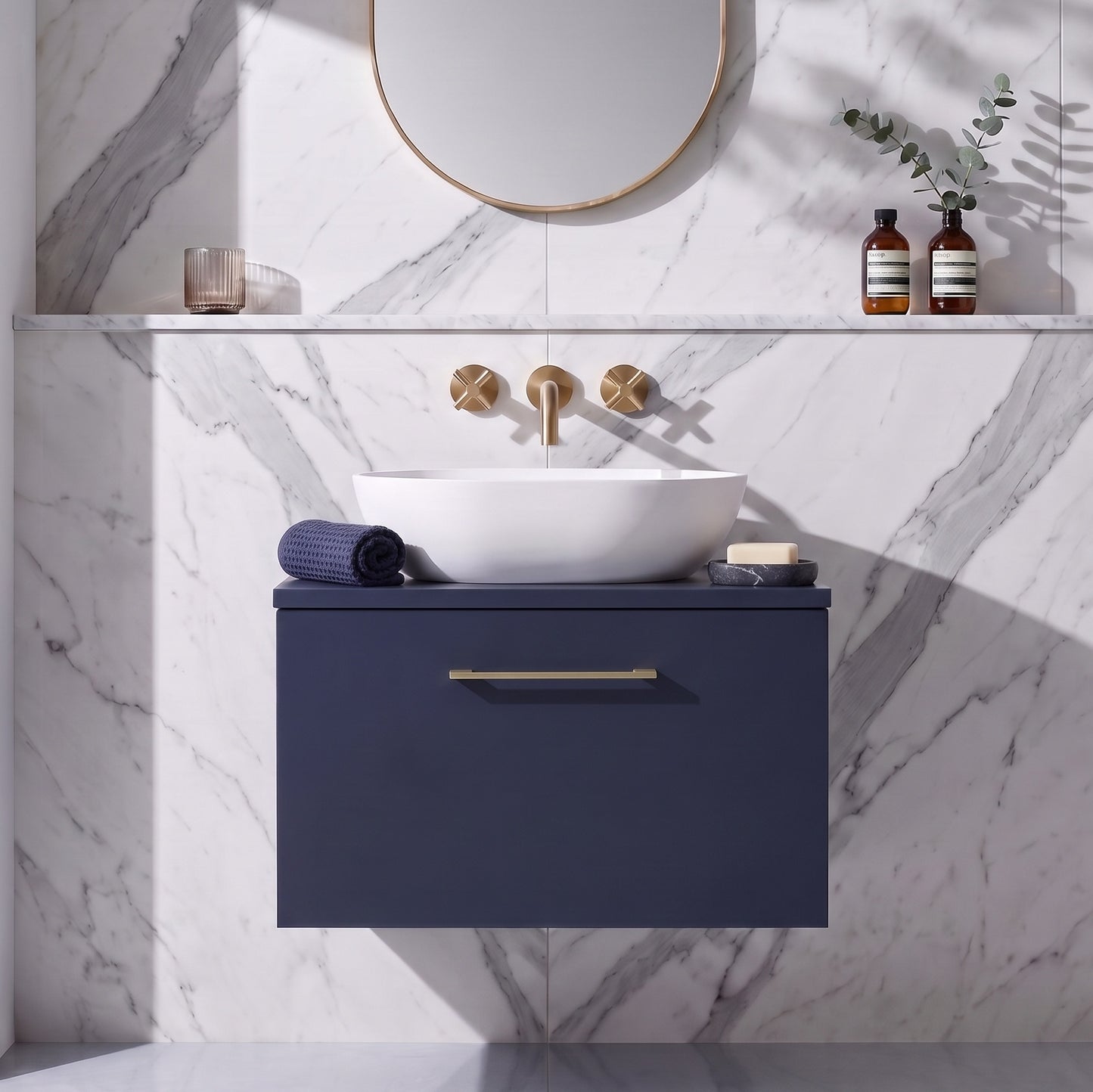 Fairford Aspri 600mm Midnight Blue 1-Drawer Wall Hung Vanity