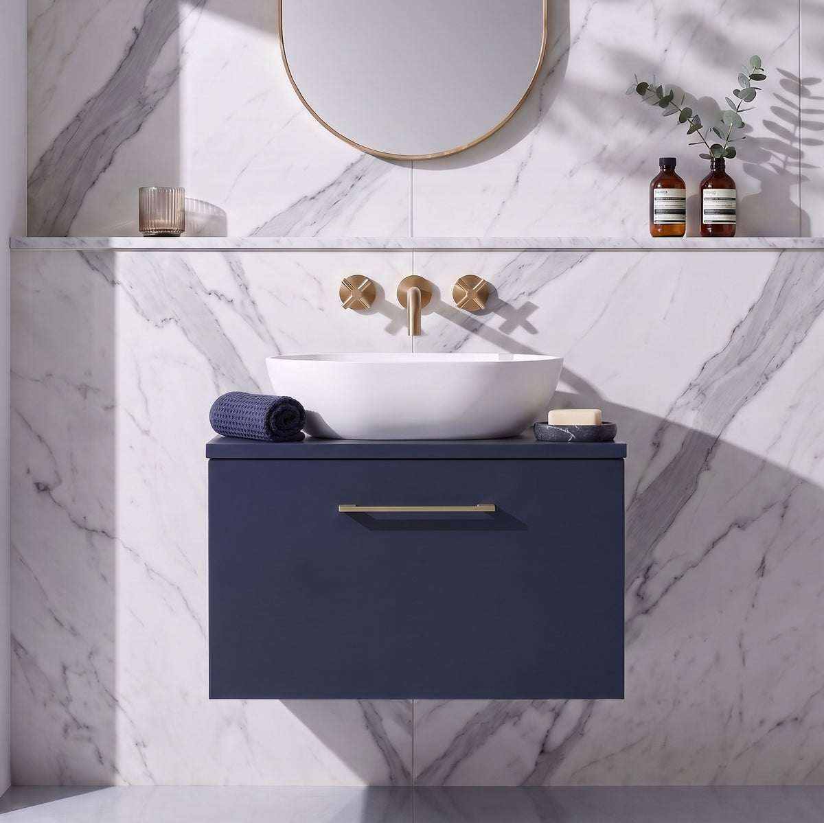 Fairford Aspri 600mm Midnight Blue 1-Drawer Wall Hung Vanity