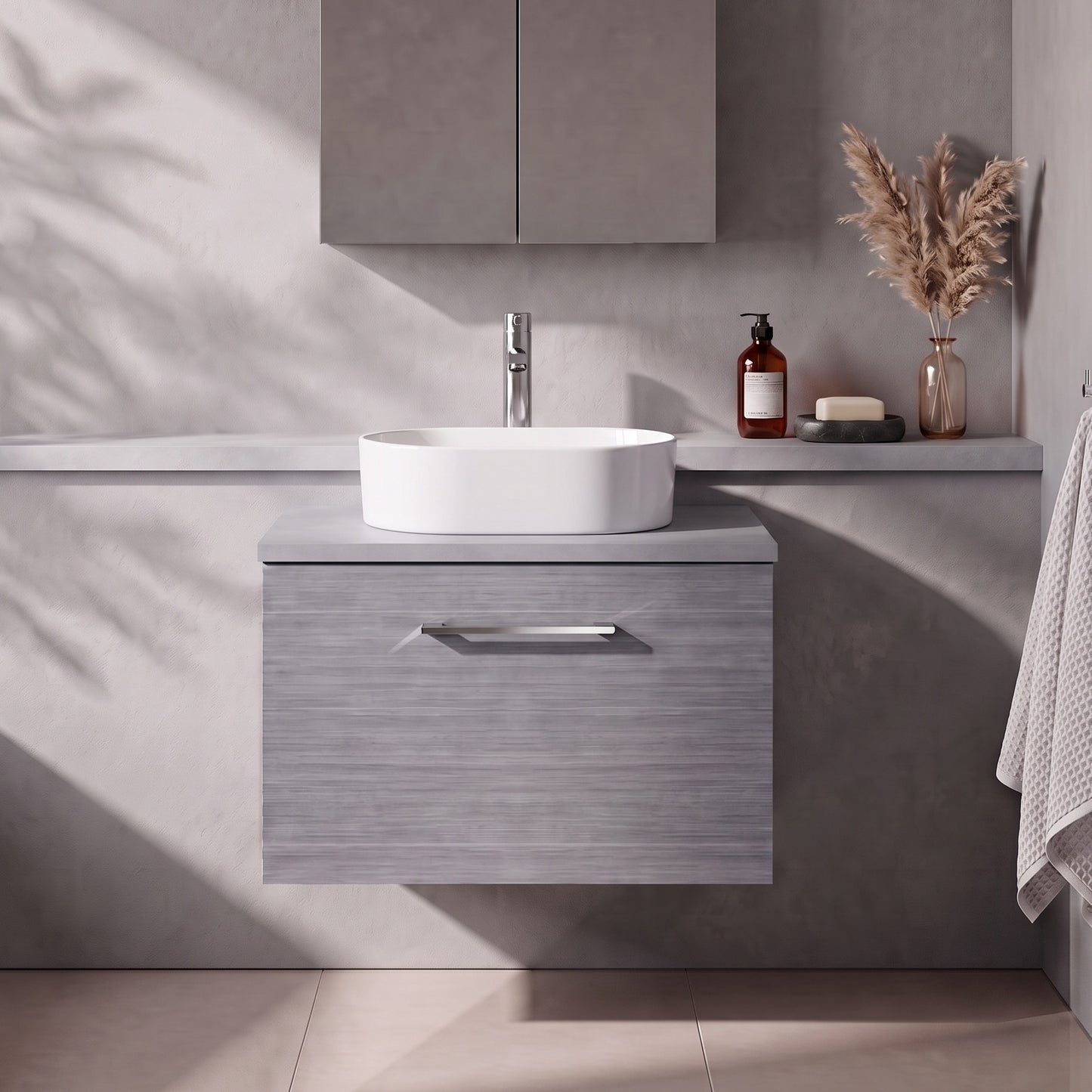 Fairford Aspri 600mm Anthracite Wall Hung Vanity Unit, MDF Anthracite Worktop