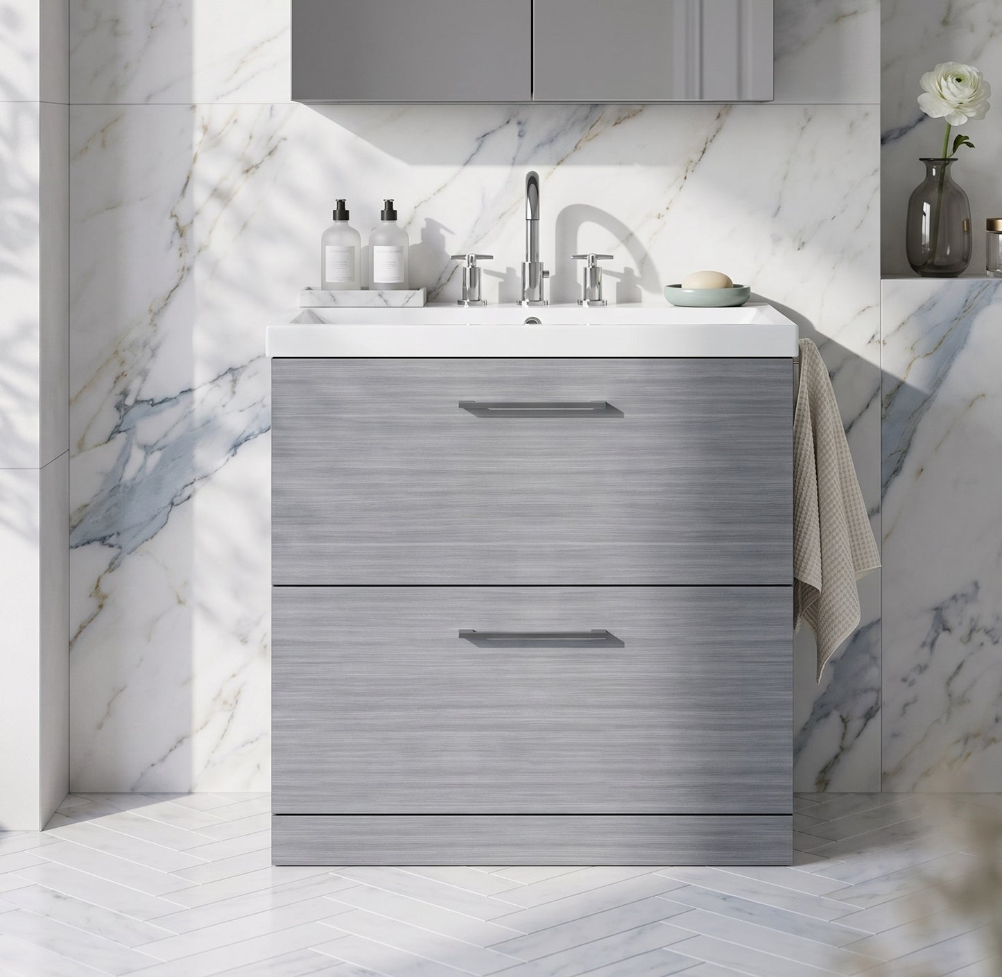 Fairford Aspri 800mm Anthracite 2-Drawer Floorstanding Vanity Unit