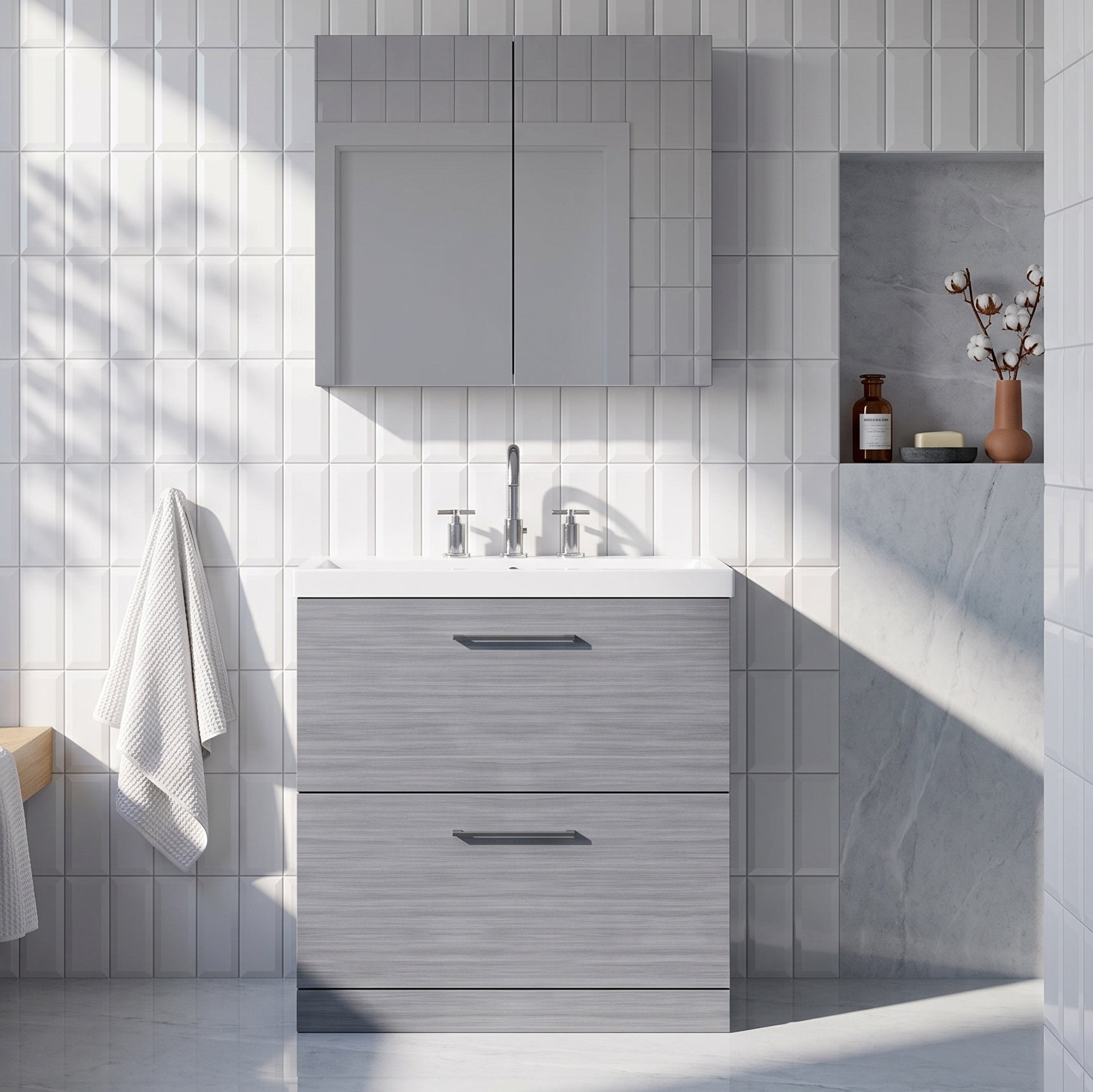 Fairford Aspri 800mm Anthracite 2-Drawer Floorstanding Vanity Unit