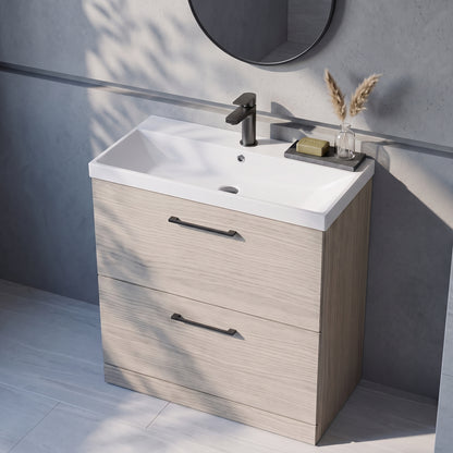 Fairford Aspri 800mm Solace Oak 2-Drawer Floorstanding Vanity Unit