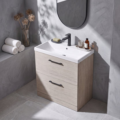 Fairford Aspri 800mm Solace Oak 2-Drawer Floorstanding Vanity Unit