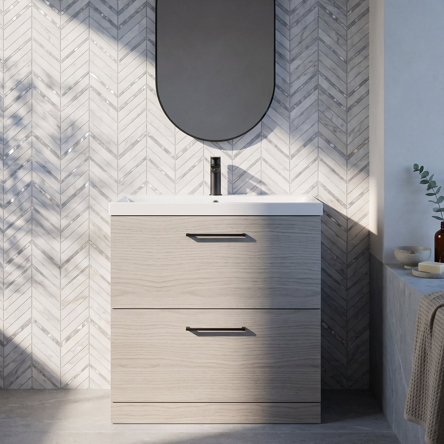 Fairford Aspri 800mm Solace Oak 2-Drawer Floorstanding Vanity Unit