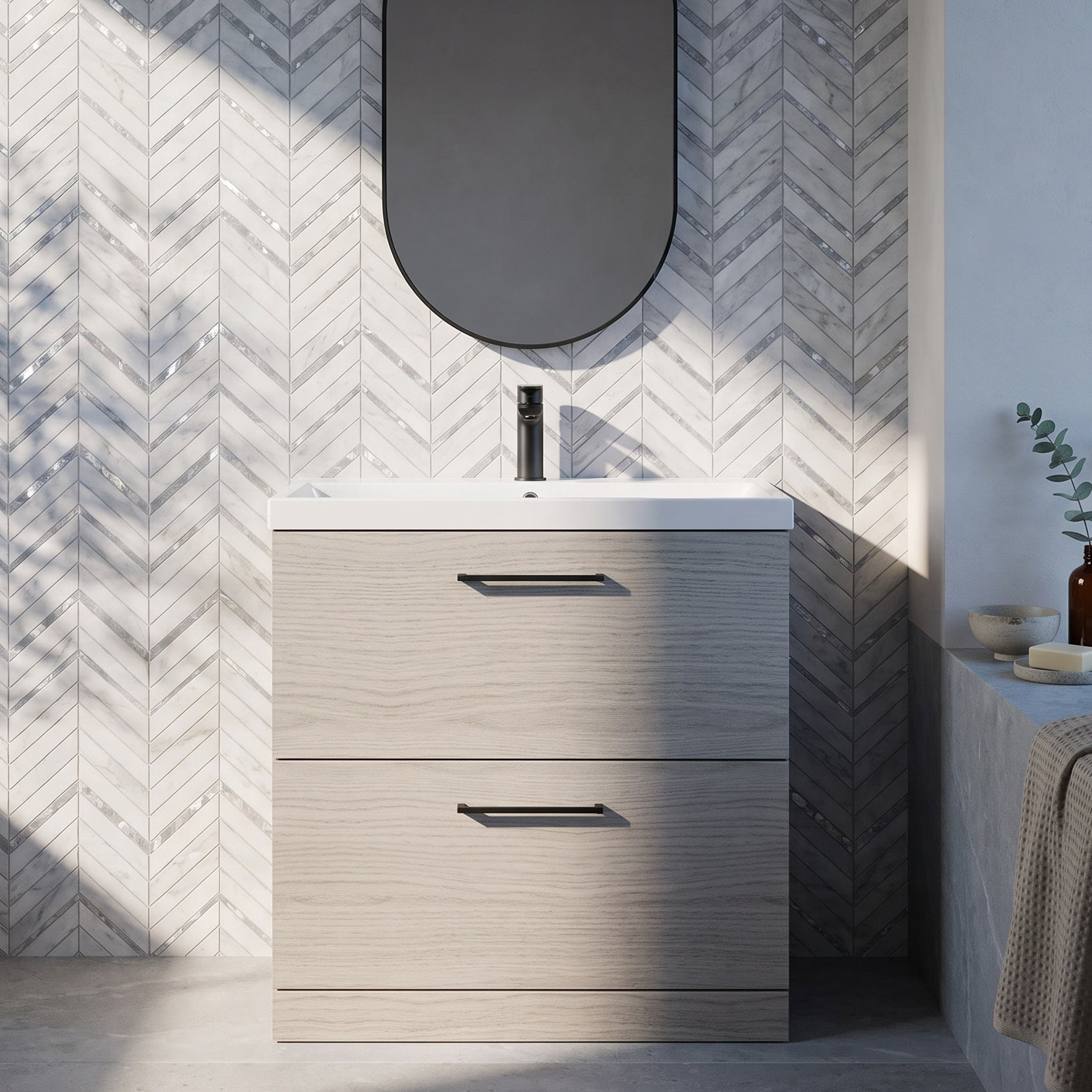 Fairford Aspri 800mm Solace Oak 2-Drawer Floorstanding Vanity Unit