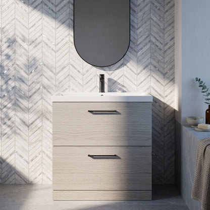 Fairford Aspri 800mm Solace Oak 2-Drawer Floorstanding Vanity Unit