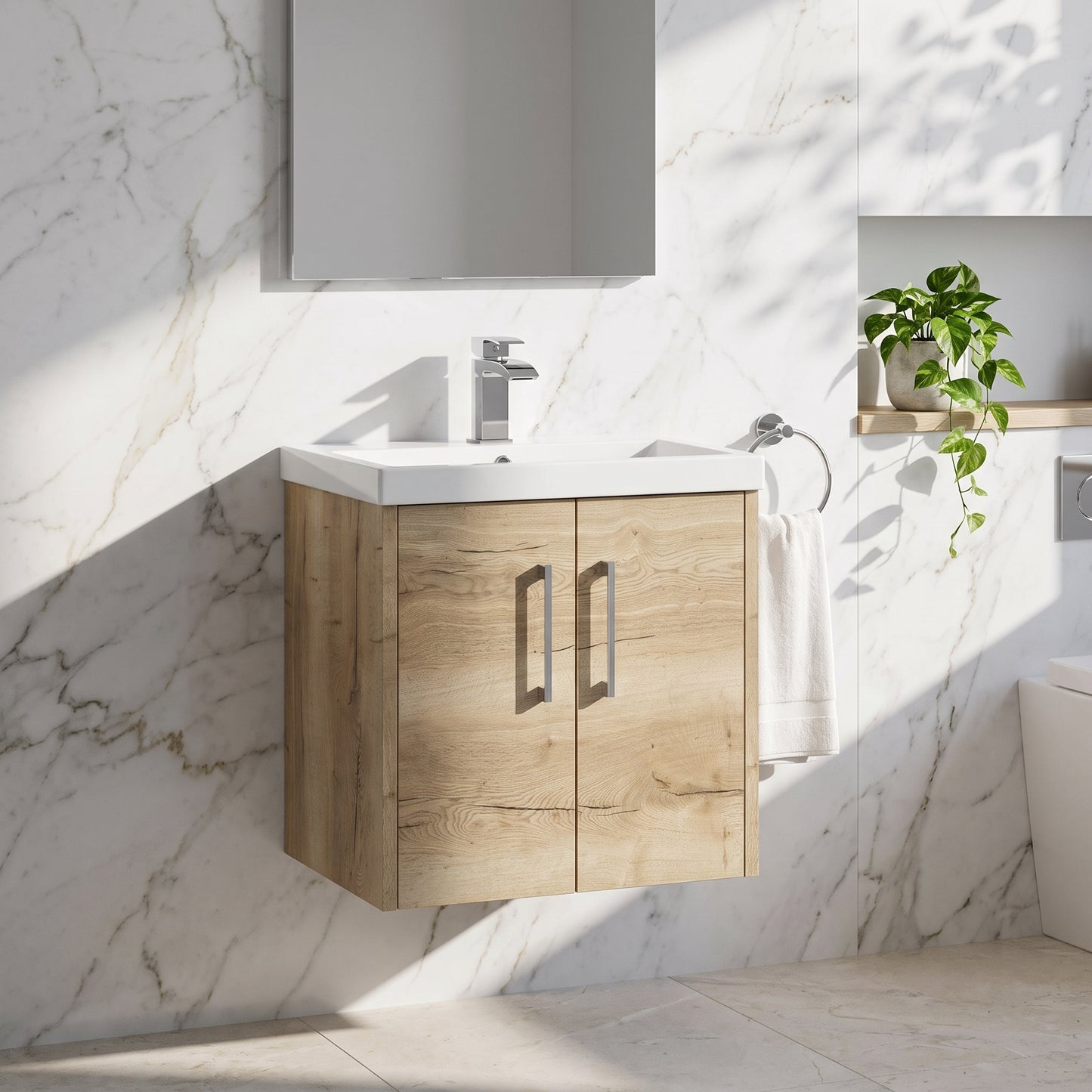 Fairford Anika 500mm Oak Woodgrain 2 Door Wall Hung Vanity Unit