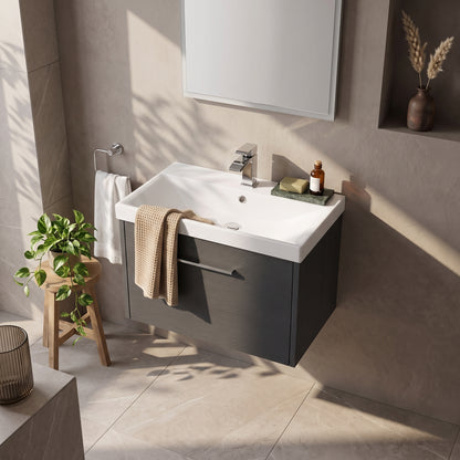 Fairford Anika 600mm Graphite Woodgrain 1 Drawer Wall Hung Vanity Unit