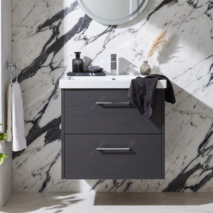 Fairford Anika 600mm Graphite Woodgrain 2 Drawer Wall Hung Vanity Unit