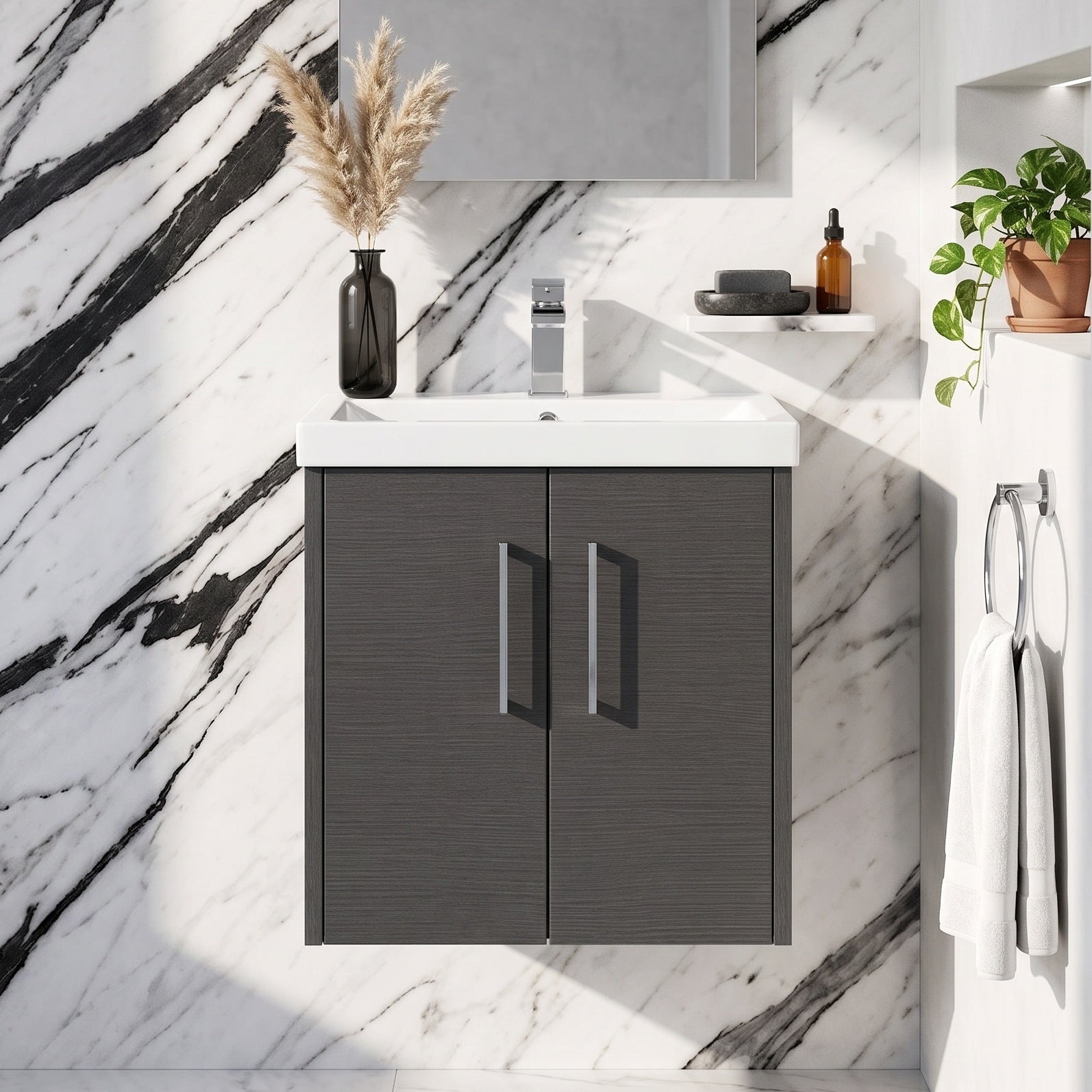 Fairford Anika 500mm Graphite Woodgrain 2 Door Wall Hung Vanity Unit