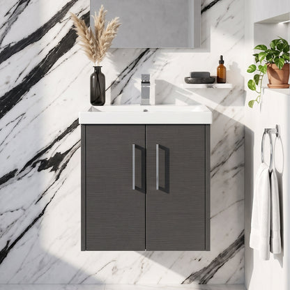 Fairford Anika 500mm Graphite Woodgrain 2 Door Wall Hung Vanity Unit