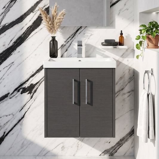 Fairford Anika 500mm Graphite Woodgrain 2 Door Wall Hung Vanity Unit