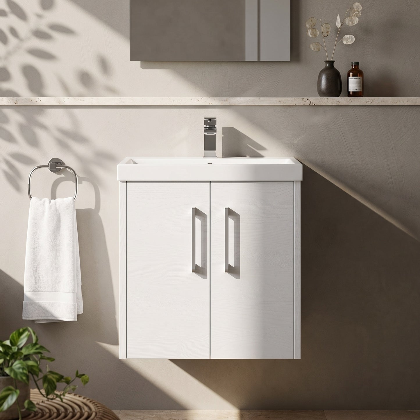 Fairford Anika 500mm White Woodgrain 2 Door Wall Hung Vanity Unit