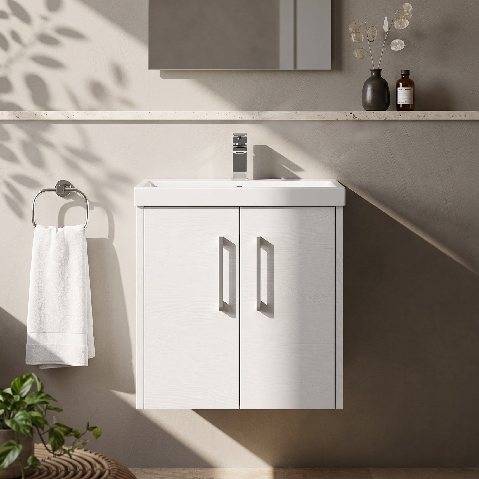 Fairford Anika 500mm White Woodgrain 2 Door Wall Hung Vanity Unit