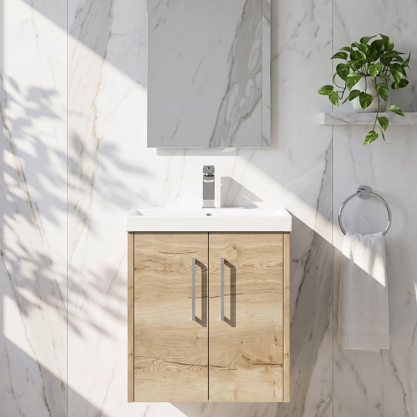 Fairford Anika 500mm Oak Woodgrain 2 Door Wall Hung Vanity Unit