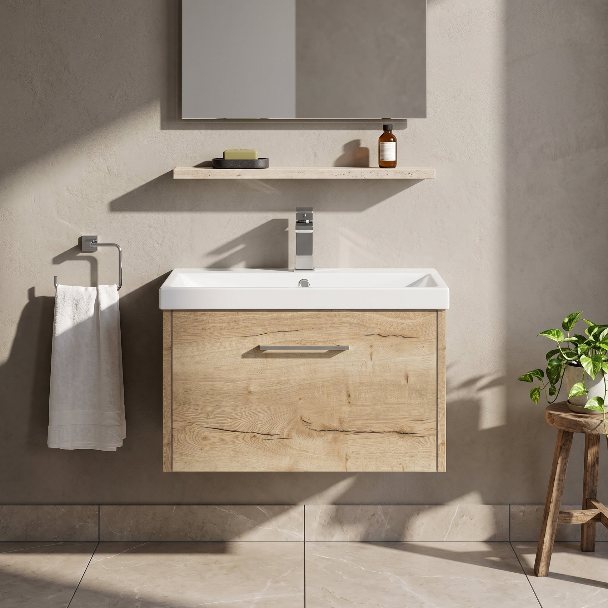 Fairford Anika 600mm Oak Woodgrain 1 Drawer Wall Hung Vanity Unit