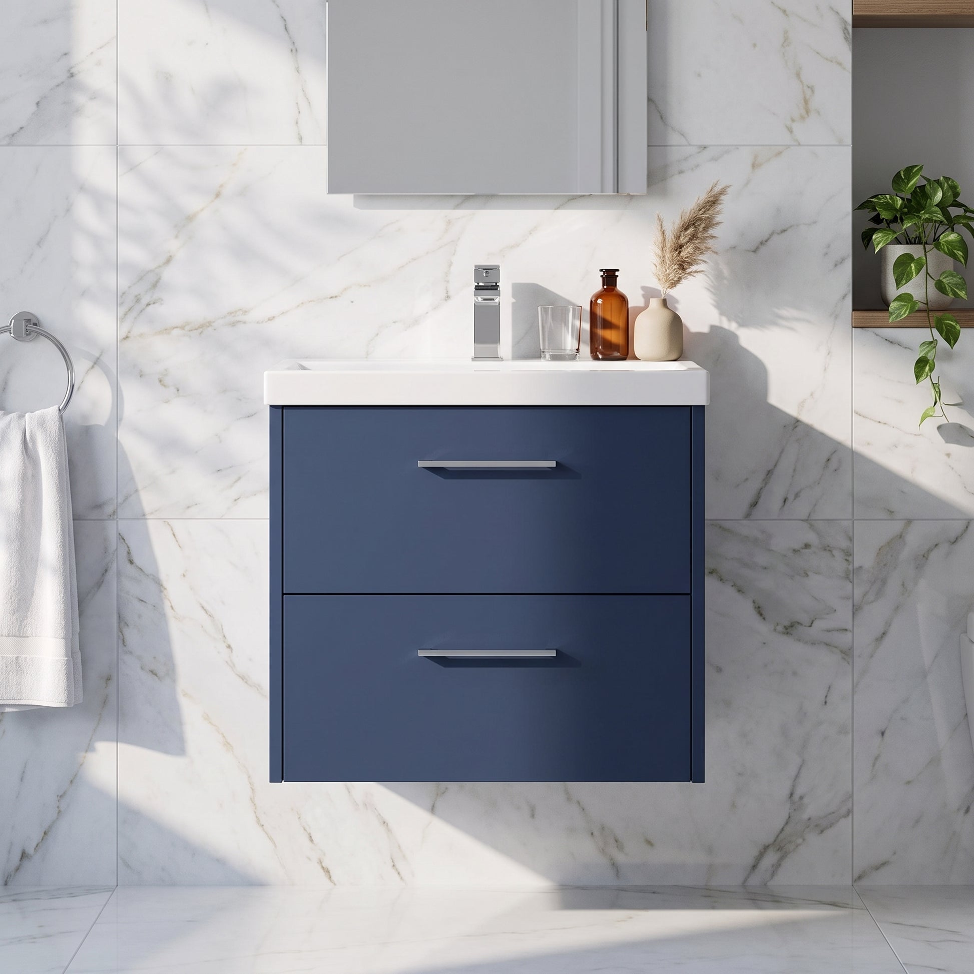 Fairford Anika 600mm Matt Blue 2 Drawer Wall Hung Vanity Unit