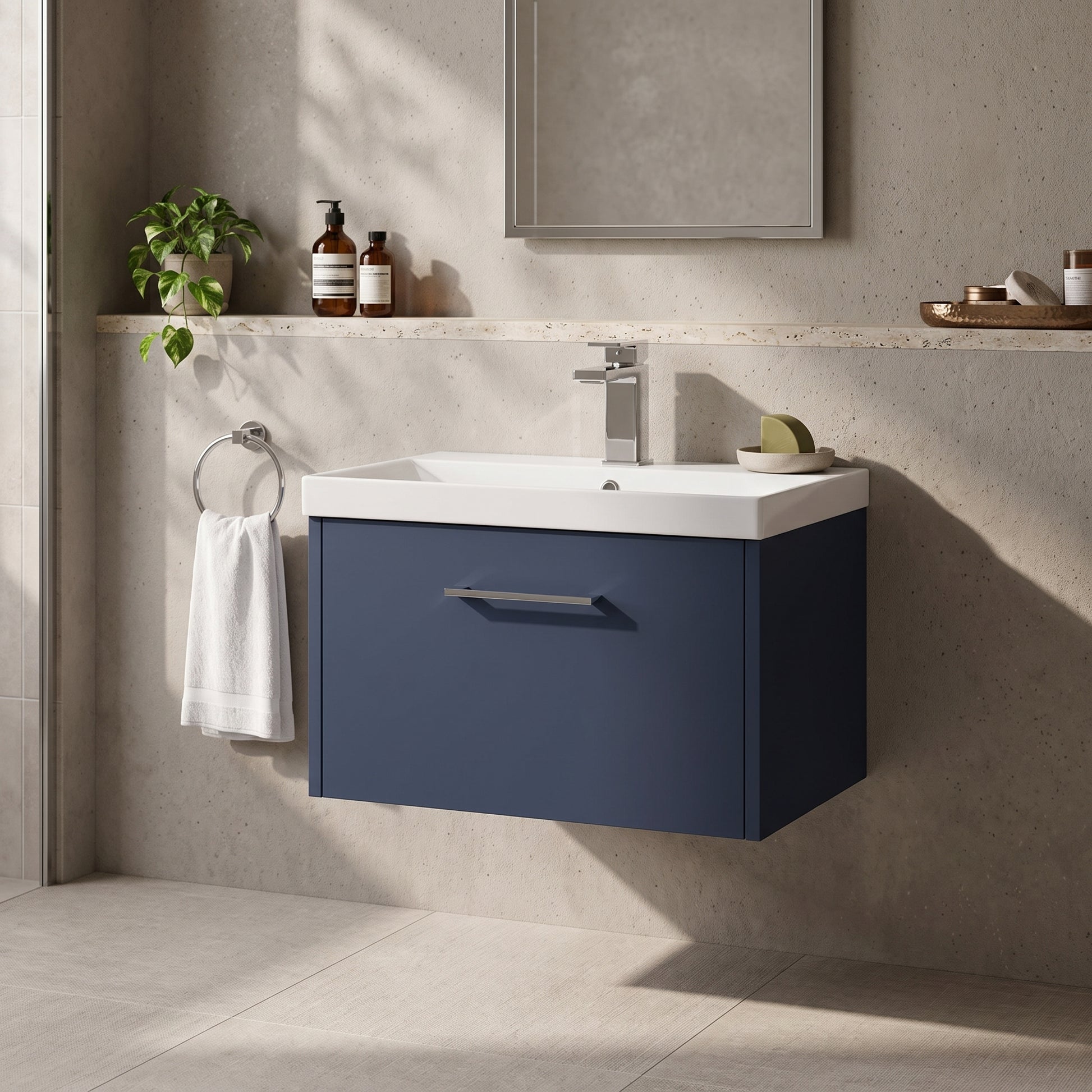 Fairford Anika 600mm Matt Blue 1 Drawer Wall Hung Vanity Unit