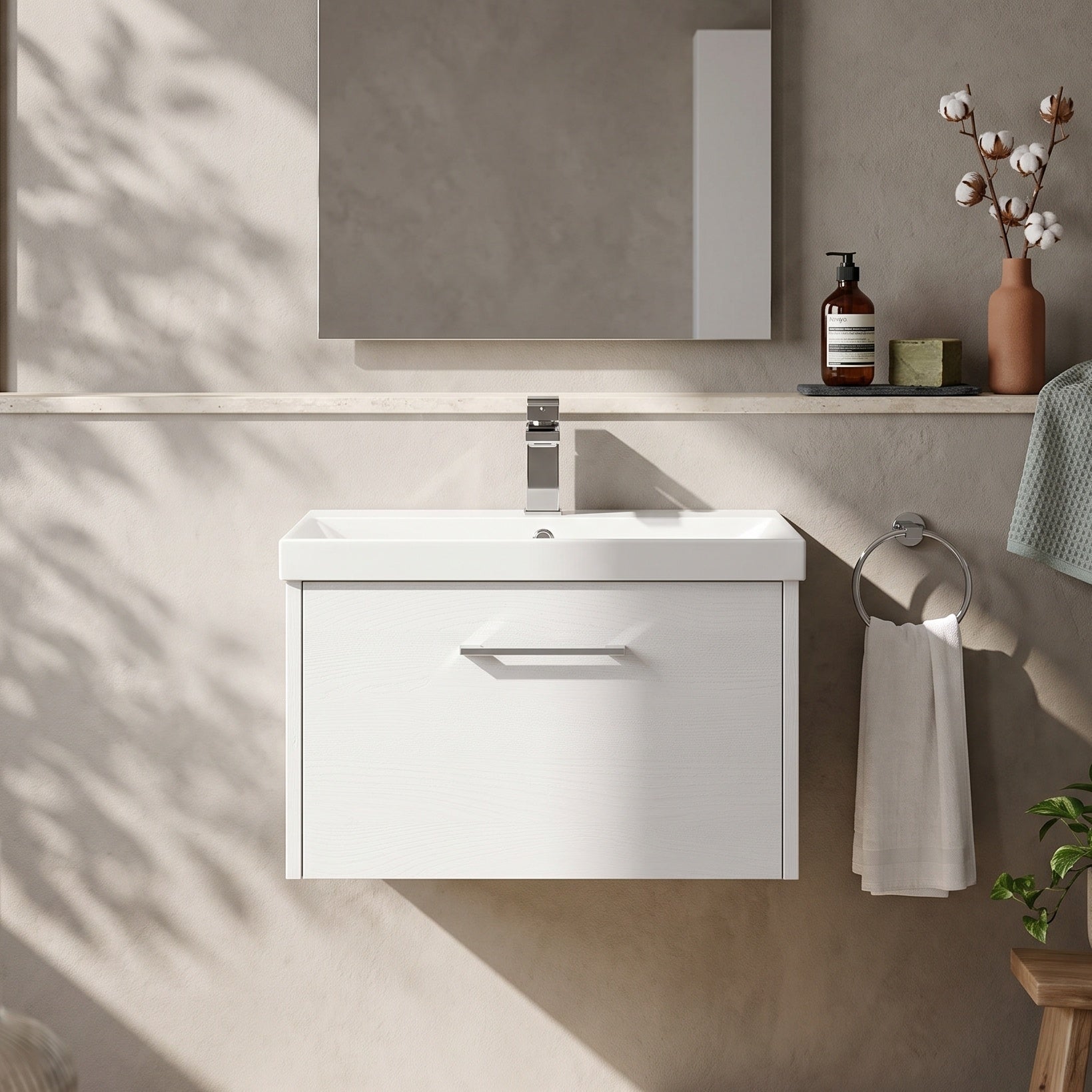 Fairford Anika 600mm White Woodgrain 1 Drawer Wall Hung Vanity Unit