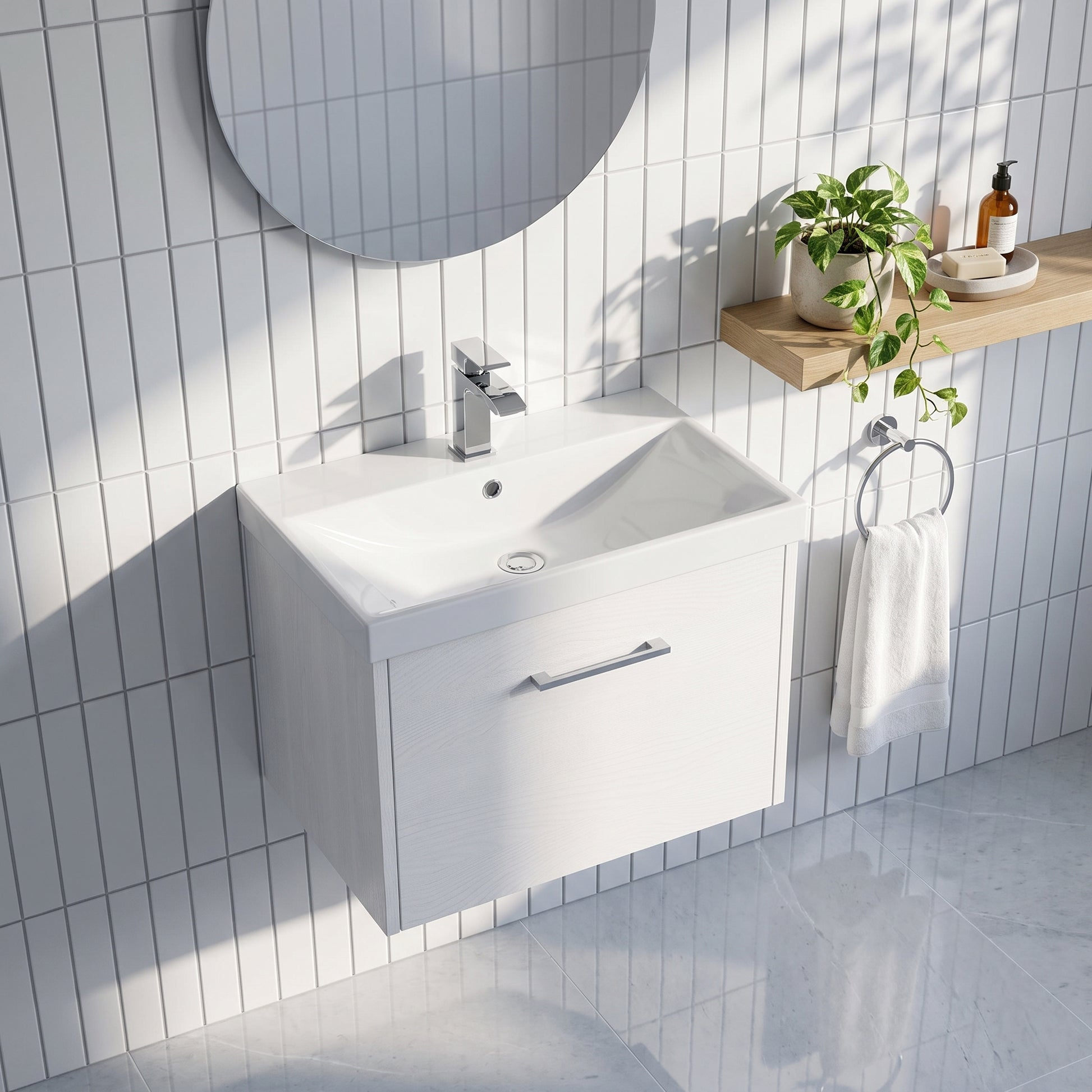 Fairford Anika 600mm White Woodgrain 1 Drawer Wall Hung Vanity Unit