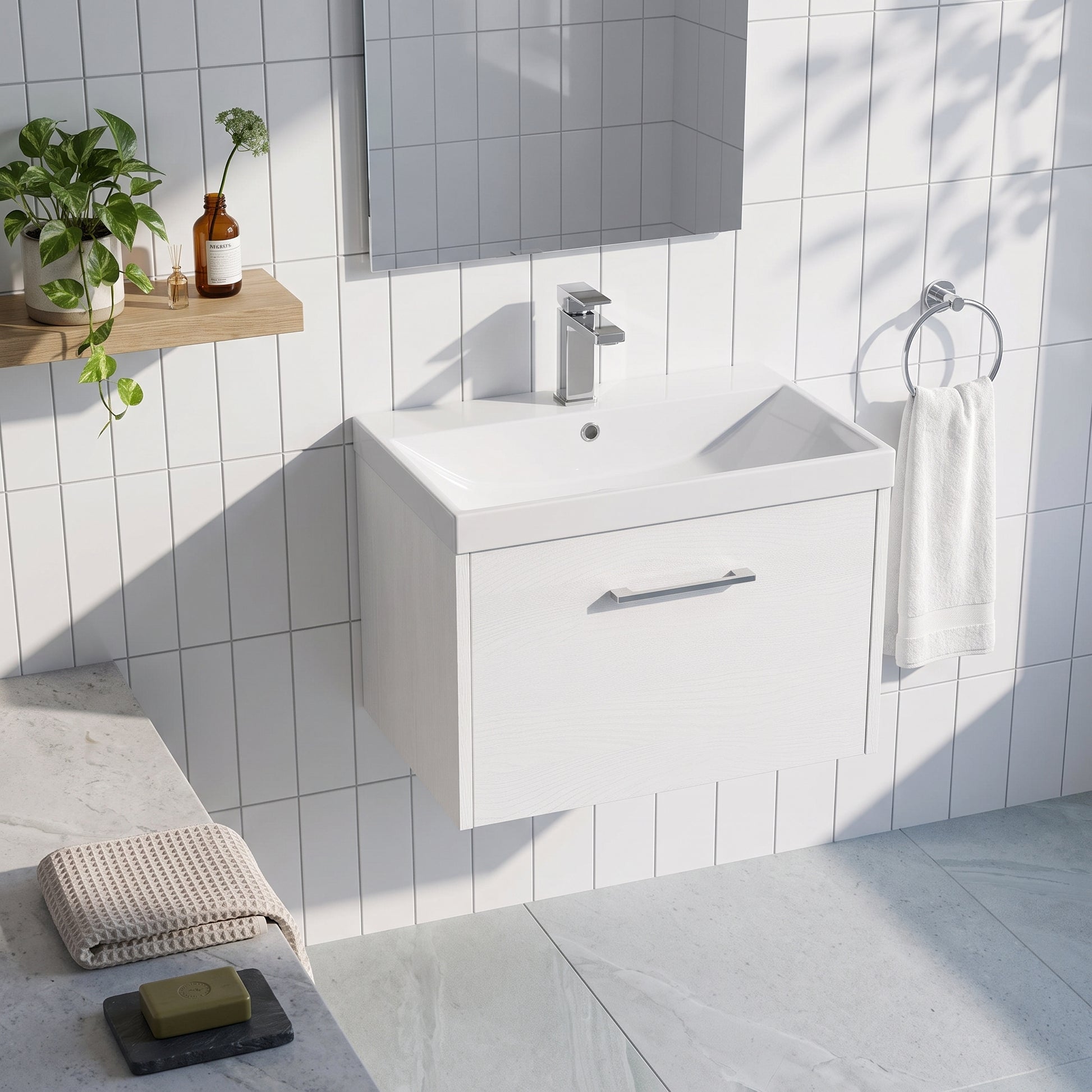 Fairford Anika 600mm White Woodgrain 1 Drawer Wall Hung Vanity Unit