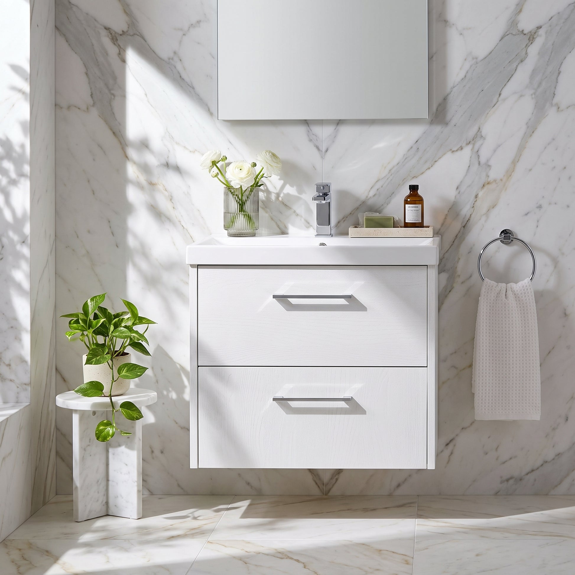 Fairford Anika 600mm White Woodgrain 2 Drawer Wall Hung Vanity Unit
