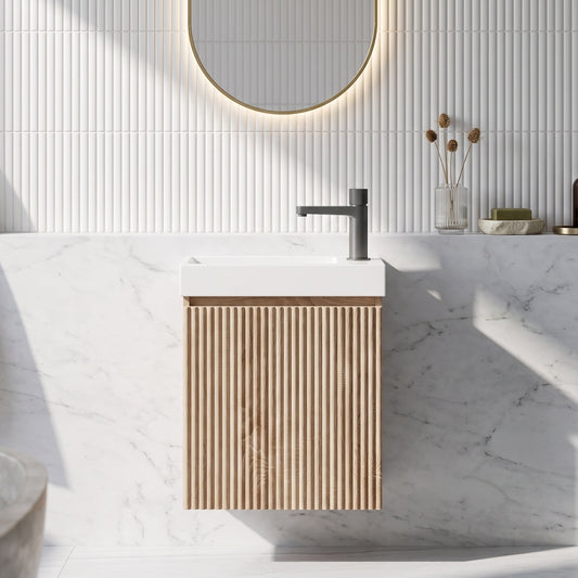 Fairford Fluted Country Oak 400mm Wall Hung Vanity Unit
