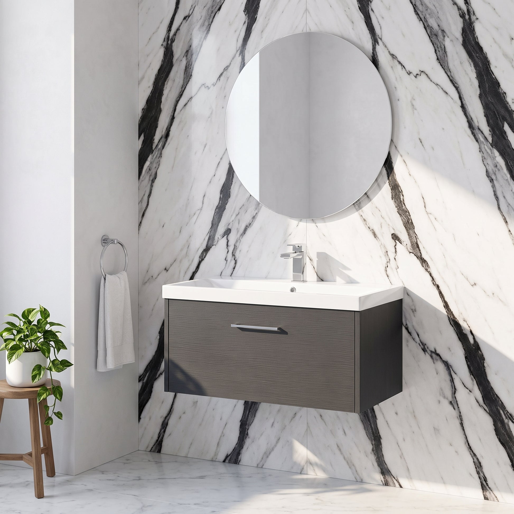 Fairford Anika 800mm Graphite Woodgrain 1 Drawer Wall Hung Vanity Unit