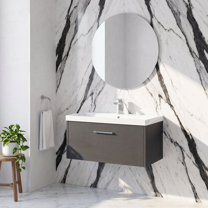 Fairford Anika 800mm Graphite Woodgrain 1 Drawer Wall Hung Vanity Unit