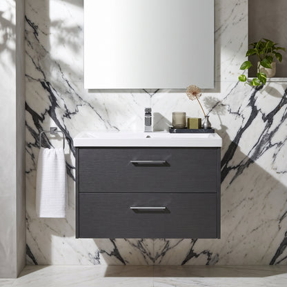 Fairford Anika 800mm Graphite Woodgrain 2 Drawer Wall Hung Vanity Unit