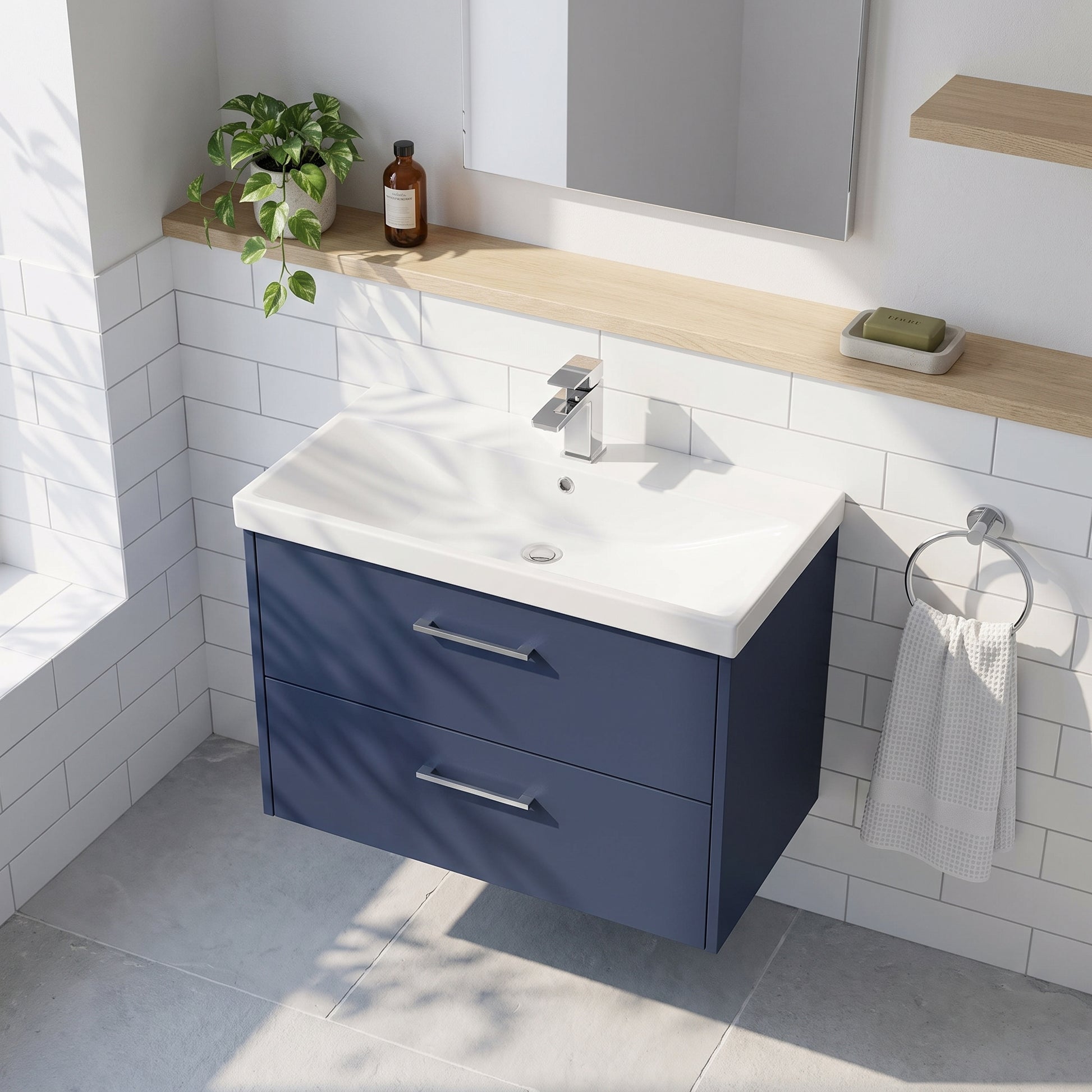 Fairford Anika 800mm Matt Blue 2 Drawer Wall Hung Vanity Unit