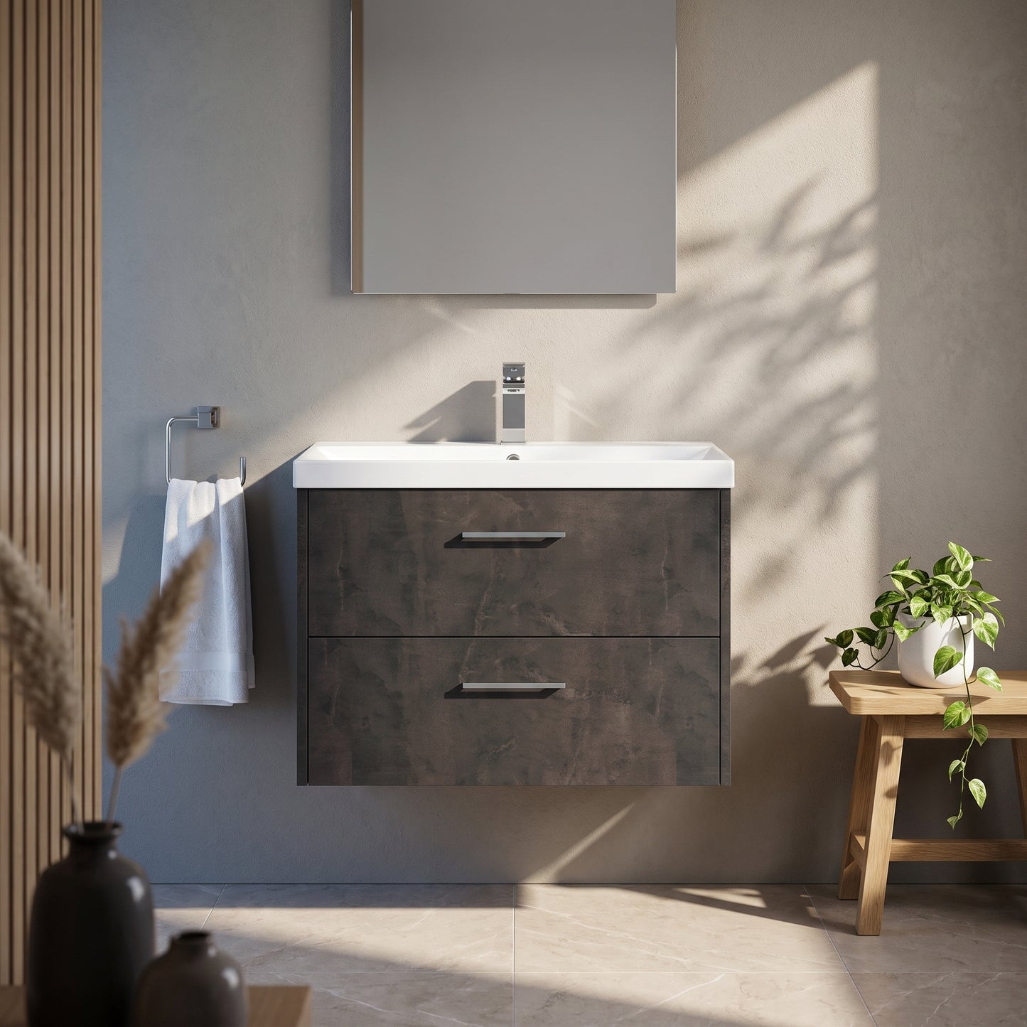 Fairford Anika 800mm Matt Slate 2 Drawer Wall Hung Vanity Unit