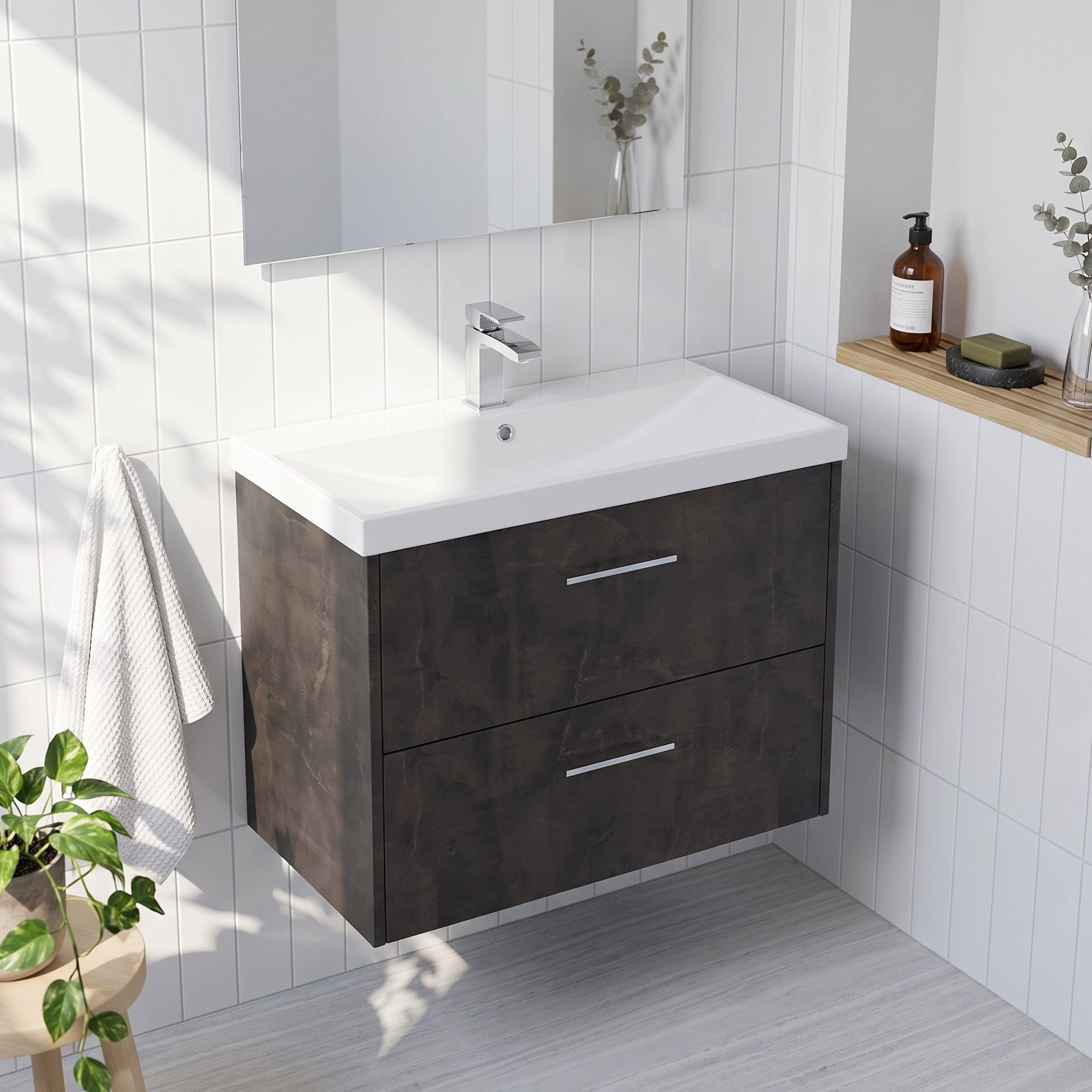 Fairford Anika 800mm Matt Slate 2 Drawer Wall Hung Vanity Unit