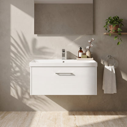 Fairford Anika 800mm White Woodgrain 1 Drawer Wall Hung Vanity Unit
