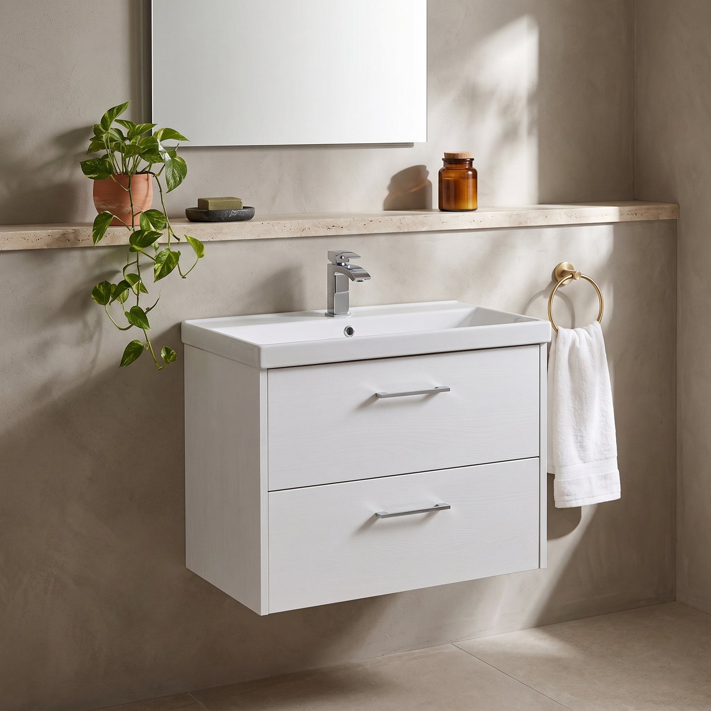 Fairford Anika 800mm White Woodgrain 2 Drawer Wall Hung Vanity Unit