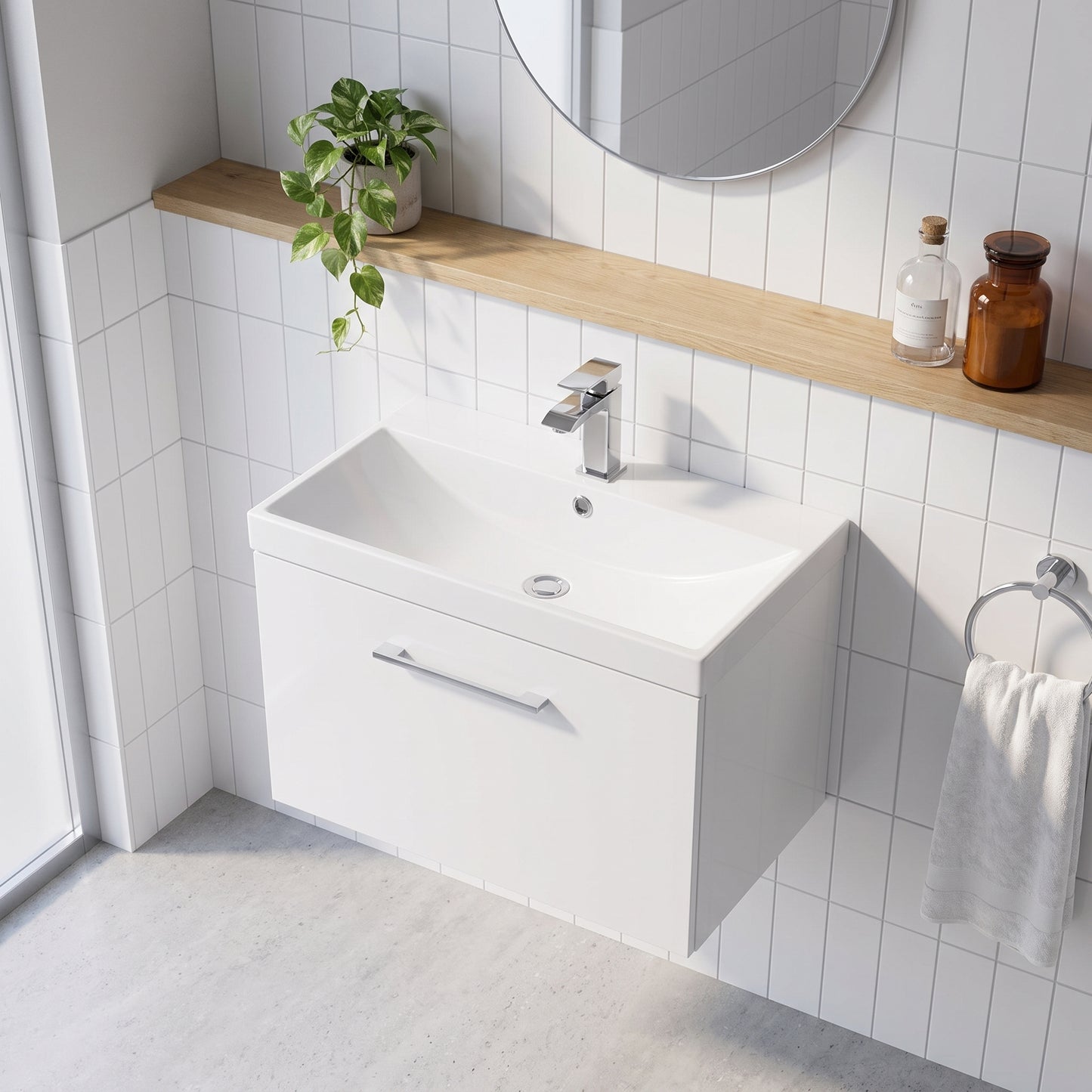 Fairford Aspri 600mm Gloss White Wall Hung Vanity Unit, 40mm Basin