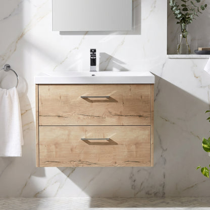Fairford Anika 800mm Oak Woodgrain 2 Drawer Wall Hung Vanity Unit