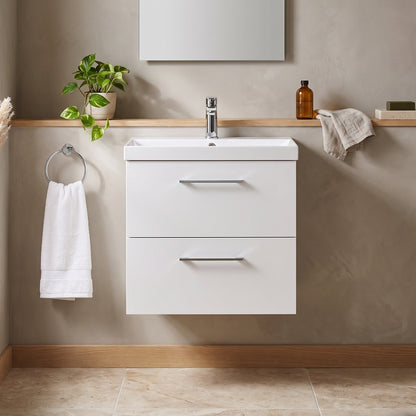 Fairford Aspri 600mm Gloss White 2-Drawer Wall Hung Vanity Unit