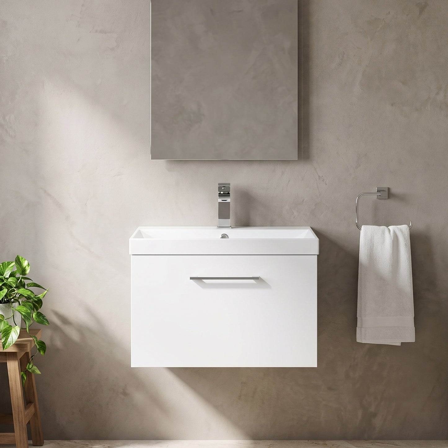 Fairford Aspri 600mm Gloss White Wall Hung Vanity Unit, 40mm Basin