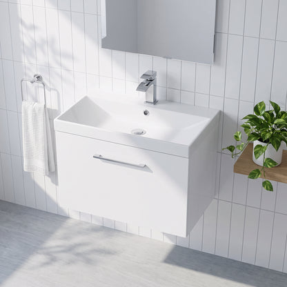 Fairford Aspri 600mm Gloss White Wall Hung Vanity Unit, Thin Rimmed 40mm Basin