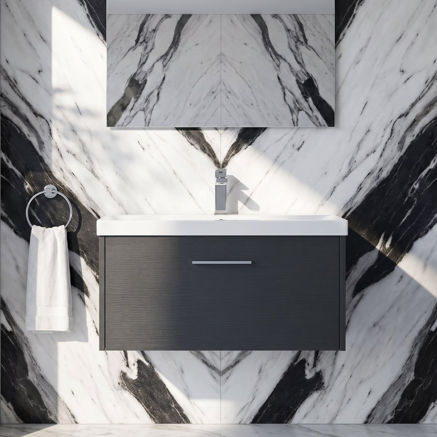 Fairford Anika 800mm Graphite Woodgrain 1 Drawer Wall Hung Vanity Unit